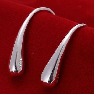 Sleek 925 Sterling Silver Teardrop Hook Earrings - Silver